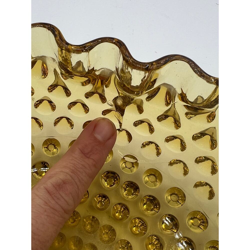 Vintage Amber Hobnail Ruffle Glass Bowl Square Candy‎ Dish - Picture 5 of 6